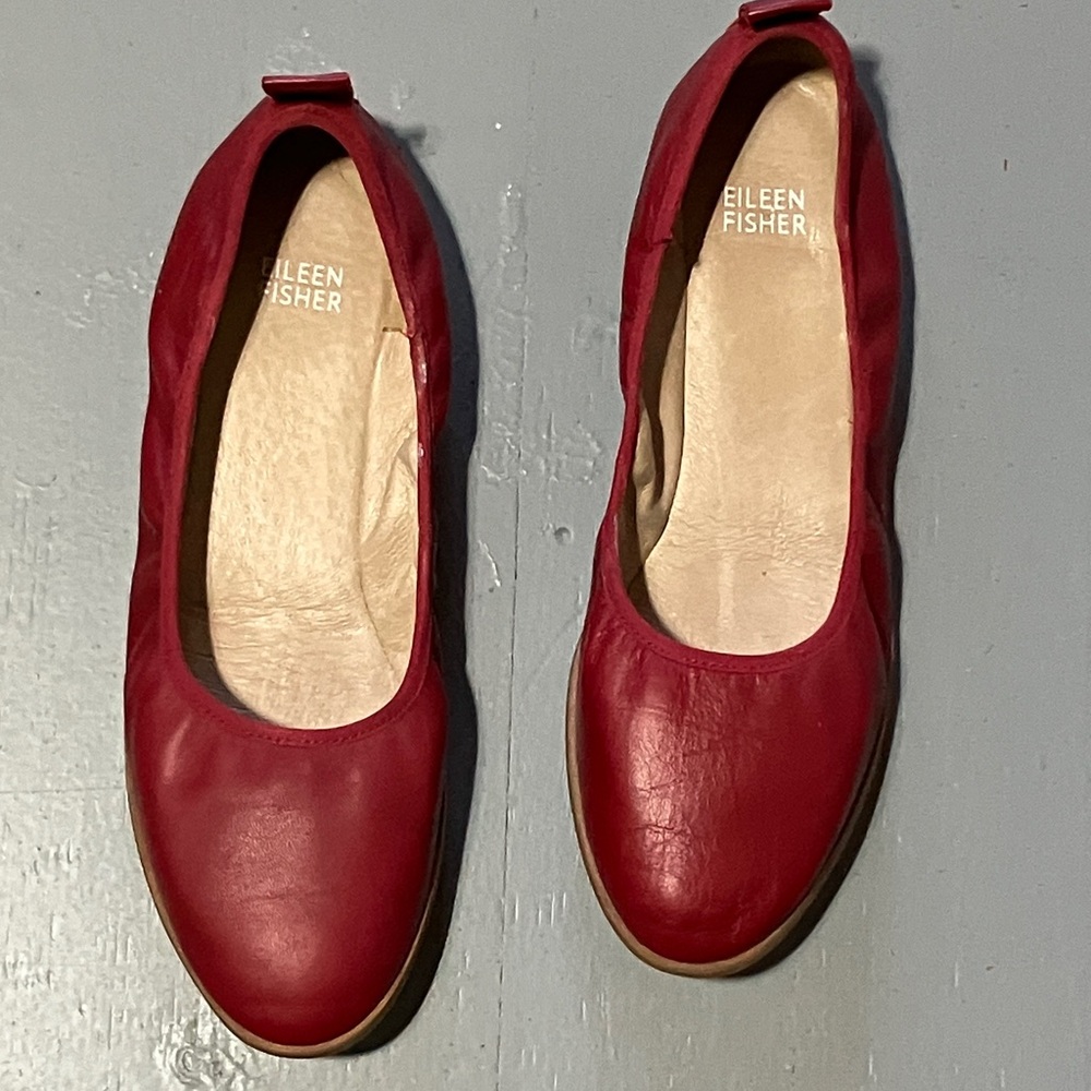 Eileen Fisher Notion Nappa Leather Red Flats - Picture 5 of 7